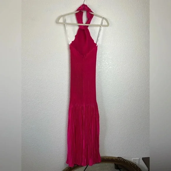 NWT L’idee Soirée Pleated Halter Neck Side Slit Gown Size AU8/US4 Hot Pink - Picture 6 of 10